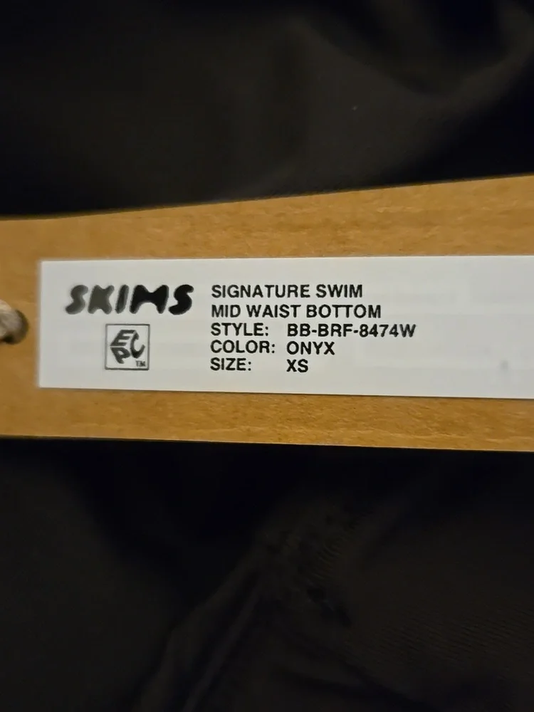 NWT SKIMS Signature Swim Mid Waist Bottom Onyx Black Extra Small XS